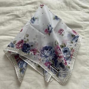 White ground pink and blue floral print bandana 0693